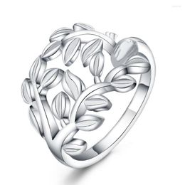 Wedding Rings Beautiful Retre Flower Style SILVER Ring Leaf Cute Noble Pretty Fashion Color Women Lady Jewelry