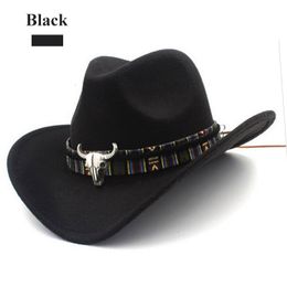 Wide Brim Hats Bucket Ethnic Style Cowboy Hat Fashion Chic Unisex Solid Color Jazz With Bull Shaped Decor Western 230830