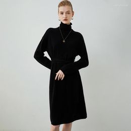 Casual Dresses Autumn And Winter Style High Collar Cashmere Dress Women Loose Thin Medium Long Wool Knitted Knee Length Skirt