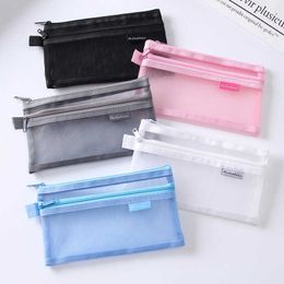 Learning Toys Simple Transparent Double Mesh Bag Pencil Case Office Student Pencil Cases School Supplies Pen Box