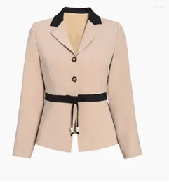 Women's Suits 4xl 3xl 2xl Coat Outerwear 2023 Autumn Winter Blazer Coats Women Notched Collar Color Block Patchwork Long Sleeve Khaki