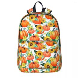 Backpack Pumpkin And Sunflower Watercolor With Moths Student Book Bag Shoulder Laptop Rucksack Children School