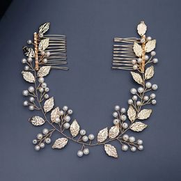 Pearl Bridal Wedding Hair Accessories Leaf Hair Comb for Women Gold Color Hair Pins Bride Headpiece Jewelry Gifts