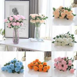 Decorative Flowers European Style Artificial Flower 3-Head Western Peony Imitation Wedding Home Living Room Bedroom Silk Plants 5Pcs