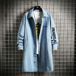 Men's Trench Coats Spring and Autumn Korean Style Letters Denim Jackets Man Singlebreasted Casual Long Jean Overcoat Male 230831