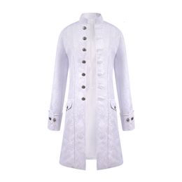 Men's Trench Coats Men White Jacquard Long Coat Vintage Steampunk Tailcoat Jacket Gothic Victorian Frock Uniform Halloween Cosplay Costume 230831