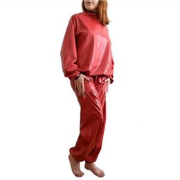 Women's Tracksuits Unisex 2 Pieces Pants Set PVC Long Sleeve Sweatshirt Blouse and Long Loose Pants Rompers Casual Overalls Clothing Outfits S-7XL 230831