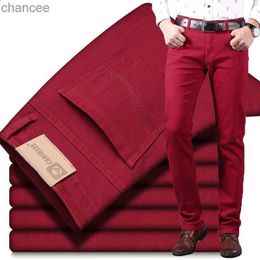 Spring and summer men's wine red jeans fashion casual boutique business casual straight denim stretch trousers men's brand pants LST230831