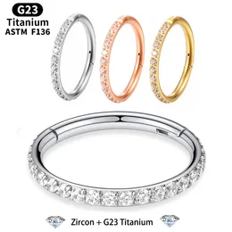 ASTM G23 Titanium Septum Piercing Nose Ring 16G CZ Hinged Segment Clicker Lip Ear Cartilage Earrings Piercing Body Jewellery