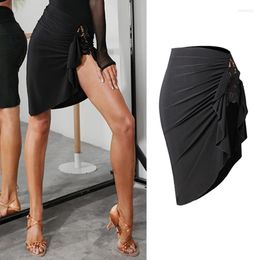 Stage Wear Black Lace Latin Dance Skirt Women Slit Sexy Cha Clothing Rumba Salsa Adult Practice Clothes DNV17149