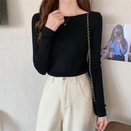 Women's Sweaters Autumn Winter Clothes Women Tops 2023 Round Neck Solid Casual Long Sleeve Knit Top Fitted Basic Knitted Sweater Pullover