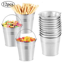 Buckets Toyvian 12PCS Metal Pots Mini Tinplate Bucket Barrel Icing French Fries Candy Bar Snacks Tin Pails 230830