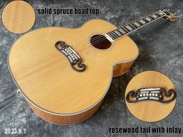 Acoustic guitar solid spruce board top ebony fingerboard block inlay rosewood bridge no electroincs