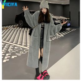 Women's Sweaters YICIYA long Mink velvet Cardigan Womens Clothing Knitwears Autumn Winter high street Hooded Knitted Cardigans Female 230831