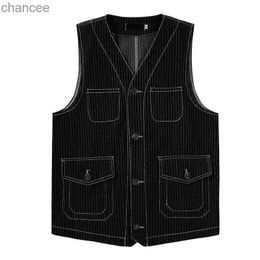 Mens Casual Business Suit Denim Vest Striped Office Jean Dress Waistcoat Sleeveless Jacket HKD230831