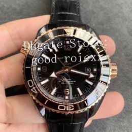 Top Luxury Rose Gold VS Factory Automatic Watch Ceramic Case Mens Cal 8906 Gmt Watches Men Master Dive 600m Planet Eta Leather Wri228F