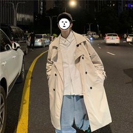 Men's Trench Coats Men Turn Down Collar Doublebreasted Leisure Loose 3XL Fashion Elegant Casual Teens Outwear Long Chic Vintage British 230831