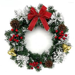 Decorative Flowers 2023 Christmas Wreath With Red Bow Berry Decoration For Front Door Decor Navidad Party Wall Window Fireplace Garland