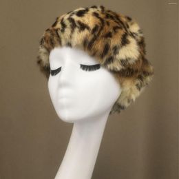 Berets Real Fur Rex Beret Hat With Leopard Print And Polka Dots 2023 Furrry Winter