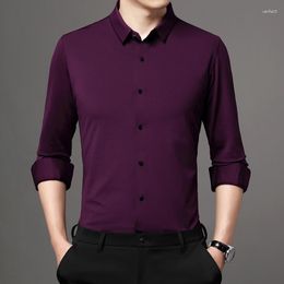 Men's T Shirts 2023 Gentleman Business For Mens Regular Fit Clothing Large Sizes Blouses Purple Red Work Office Wear Hudband Dress