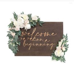 Decorative Flowers 2pcs Artificial Wedding Welcome Sign Corner Decoration Wall Backdrop Wreath Decor Flower Arch Arrangenment Po Props