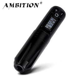 Tattoo Machine Ambition Portable Wireless Tattoo Pen Machine Lithium Battery Power Supply Block 1950mAh LED Digital Display Tattoo Equipment 230831