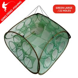 Fishing Accessories Strengthened 21Holes Automatic Fishing Net Shrimp Cage Nylon Foldable Crab Fish Trap Cast Net Cast Folding Fishing Network 230831