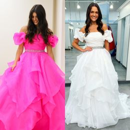 Puff Sleeves Prom Dress 2k23 Ruffled Skirt Off-Shoulder Long Pageant Formal Evening Event Party Runway Black-Tie Gala Wedding Guest Hoco Gown Red Carpet Embellished