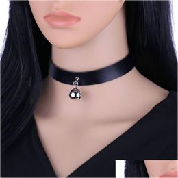 Chokers New Gothic Punk Chocker Hip Hop Rock Y Black Faux Leather Bell Necklace Women Teens Girls Fashion Jewellery Gifts Accessories Dr Dhmgy