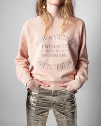 Designer Zadig Voltaire Women Hoodies Pullover Pullover Classico Stampa per lettere rotonde Numens Festa Fashion Casualmente Sleeve Long Stiva