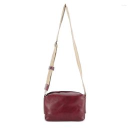 Evening Bags Oil Wax Cowhide Square Box Bag With Wide Shoulder Strap And Single Camera Crossbody For Women
