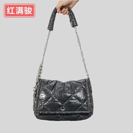 New nylon filled cotton shoulder bag for women's soft space cotton crossbody bag, simple diamond lattice flip handbag 230831