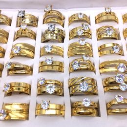 Wedding Rings Wholesale 36 Pairs 72pcs 2 IN 1 Mens Womens Couple Rings Gold Plated Top Stainless Steel Wedding Jewellery Bands Party Gifts 230831