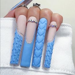 False Nails 3D Three-dimensional Love Long Style Wearing Nail Water Pipe Point Drill Glitter Pink Blue Patch