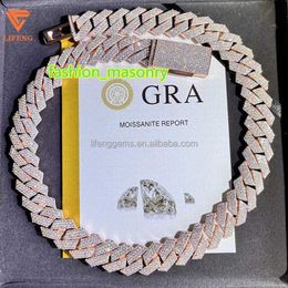 Customization Hip hop Cuban Link Necklace White Gold Plated Iced Out Moissanite Diamond Cuban Chain