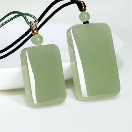 Pendant Necklaces Lake Green Jade Blank With Rope Chain Hetian Jades Nephrite Rectangle Charms Necklace Men Women Fine Jewellery Accessories