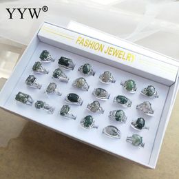 Wedding Rings 24pcs/Box Natural Stone Ocean Water Moss Agates Rings Fashion Geometric Jewelry Finger Ring For Women Men Gifts 17/18/19/20/21mm 230831