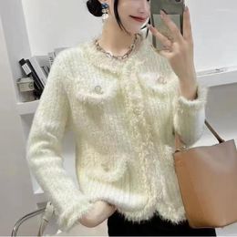 Women's Jackets 2023 Fall And Winter Fashion Casual Knitted Tasselled Jacket Imitation Mink Pearl Buttons Hair Collar Knit Sweater