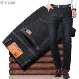 2021 Straight Brand High Quality Cotton Pants Men Large Size Winter Warm Fleece Men's Jeans Thick Stretch Denim Jean LST230831