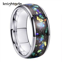 Band Rings 8mm Tungsten Carbide Wedding Crushed Opal Inlay For Men Women Engagment Dome Polished Comfort Fit 230830