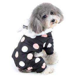 Dog Apparel Waterproof Dog Snowsuit for Small Dogs Winter Pet Clothes Puppy Hoodie with Ears Polka Dot Overall Jumpsuit Windproof Cat Parkas 230830