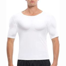 Men's Body Shapers Men Shaper False Muscle Chest T-Shirt Fake Shoulders Padded Underwear Compression T-Shirts261i