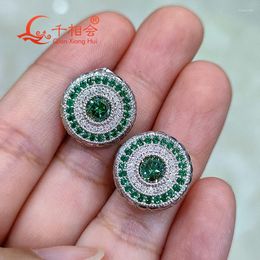 Stud Earrings S925 Silver 15mm Flat Back Eyes Lab Emerald Stone With White Moissanite Studs Earring Jewellery For Women Engagement Party Gifts