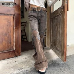 Women's Jeans Karrcat Vintage Distressed Flare Grunge Patchwork Boyfriend Cyber Y2k Denim Pants 90s Harajuku Trousers Streetwear 230830