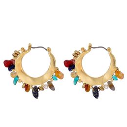 Stud LuxHoney Bohemian Vintage ZA Style Gold Plated Back Metallic Hoop Earring for Women with Colored Natural Stone Charm 230830