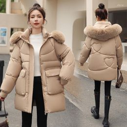 Women's Trench Coats 2023 Winter Korean Fashion Women Mid Length Down Cotton Coat Thick Detachable Fur Hooded Puffer Jacket Warm Parkas