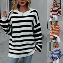 Women's Sweaters Fall Oversized Long Sleeve Crew Neck Striped Color Block Casual Loose Streetwear Pullover Winter Jumpers Tops 230831