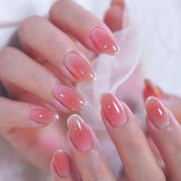 False Nails Long Oval Manicure Gradient Pink Nail Tips French Detachable Press On DIY