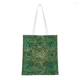Shopping Bags Flower Of Life In Lotus Sacred Geometry Canvas Shopper Tote Shoulder Bag Mandala Spiritual Meditation Handbag