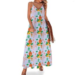 Casual Dresses Orange Bird And Citrus Swirl Sleeveless Dress Women Elegant Luxury Cocktail